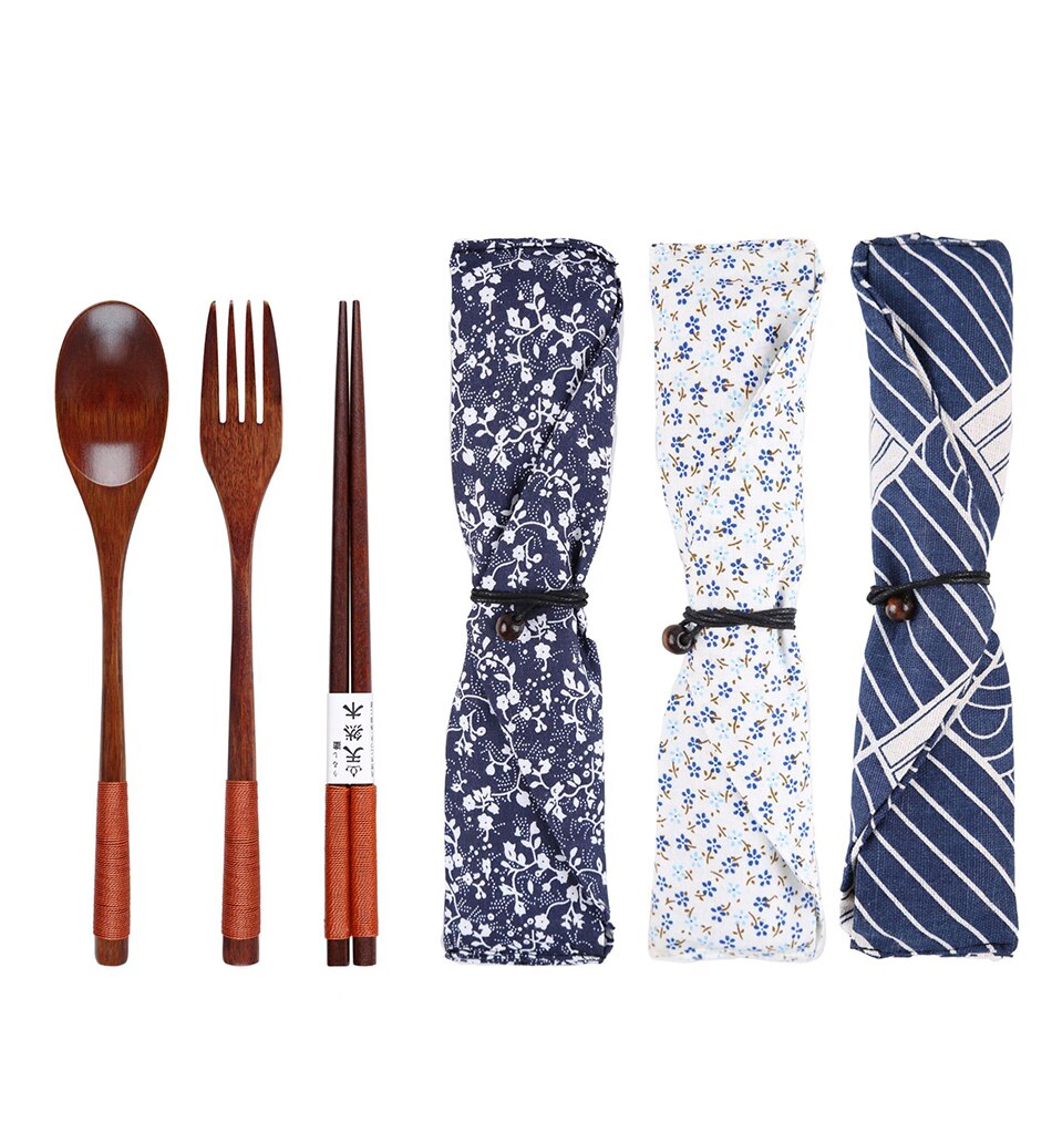 Baispo Portable Tableware Wooden Cutlery Sets with Useful Spoon Fork Chopsticks Travel Gift Dinnerware Suit with Cloth bag Baispo Portable Tableware Wooden Cutlery Sets with Useful Spoon Fork Chopsticks Travel Gift Dinnerware Suit with Cloth bag