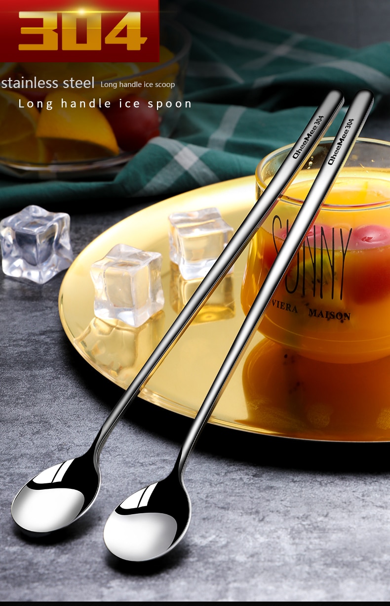 304 Stainless steel dinnerware set spoon tea spoon Dessert coffee ice cream spoons Kitchen accessories Bar tools new long handle 304 Stainless steel dinnerware set spoon tea spoon Dessert coffee ice cream spoons Kitchen accessories Bar tools new long handle