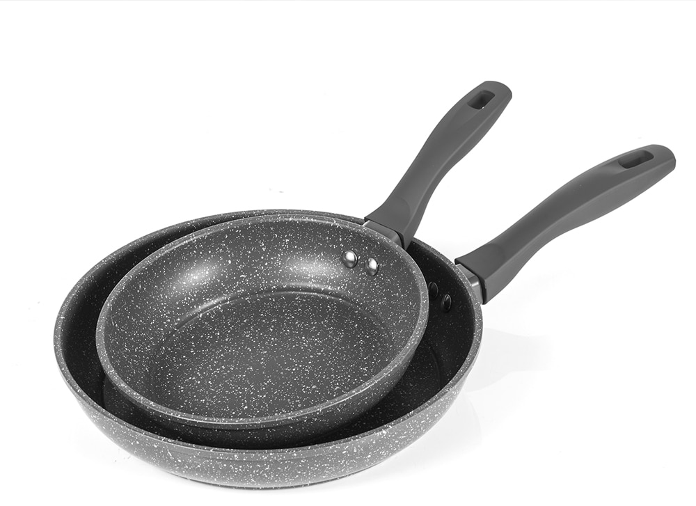 100% PFOA Free Stone-Derived NonStick Frying Pan Coating 5 Layers Bottom Soft Handle Aluminum Dishwasher Safe Cooking Pan Set 100% PFOA Free Stone-Derived NonStick Frying Pan Coating 5 Layers Bottom Soft Handle Aluminum Dishwasher Safe Cooking Pan Set