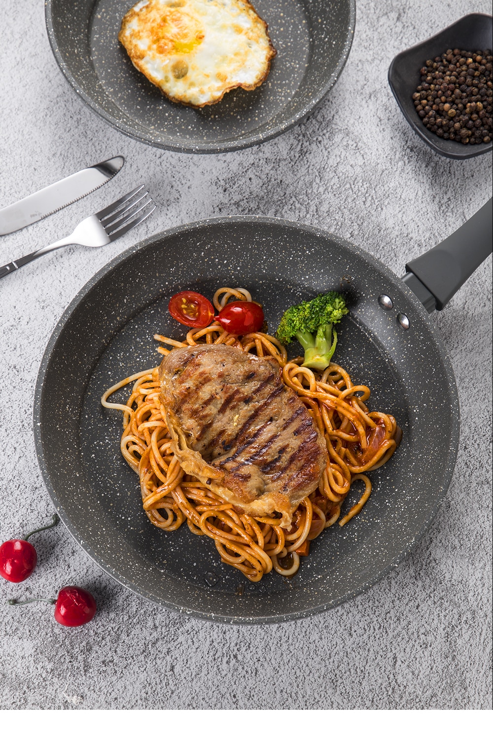 100% PFOA Free Stone-Derived NonStick Frying Pan Coating 5 Layers Bottom Soft Handle Aluminum Dishwasher Safe Cooking Pan Set 100% PFOA Free Stone-Derived NonStick Frying Pan Coating 5 Layers Bottom Soft Handle Aluminum Dishwasher Safe Cooking Pan Set