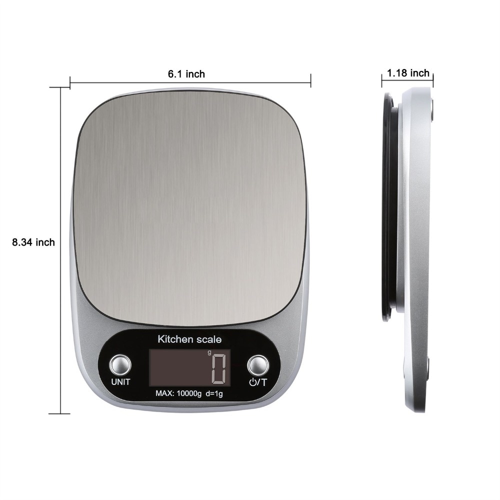Digital Kitchen Scale 10kg Food Scale Multifunction Weight Scale Electronic Baking & Cooking Scale with LCD Display Silver Digital Kitchen Scale 10kg Food Scale Multifunction Weight Scale Electronic Baking & Cooking Scale with LCD Display Silver