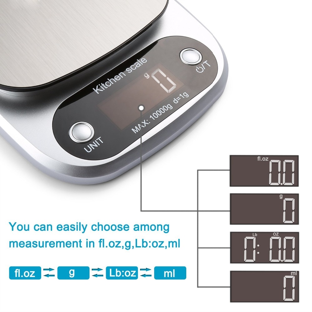 Digital Kitchen Scale 10kg Food Scale Multifunction Weight Scale Electronic Baking & Cooking Scale with LCD Display Silver Digital Kitchen Scale 10kg Food Scale Multifunction Weight Scale Electronic Baking & Cooking Scale with LCD Display Silver