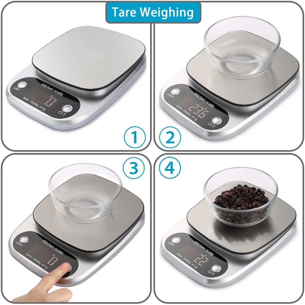 Digital Kitchen Scale 10kg Food Scale Multifunction Weight Scale Electronic Baking & Cooking Scale with LCD Display Silver Digital Kitchen Scale 10kg Food Scale Multifunction Weight Scale Electronic Baking & Cooking Scale with LCD Display Silver