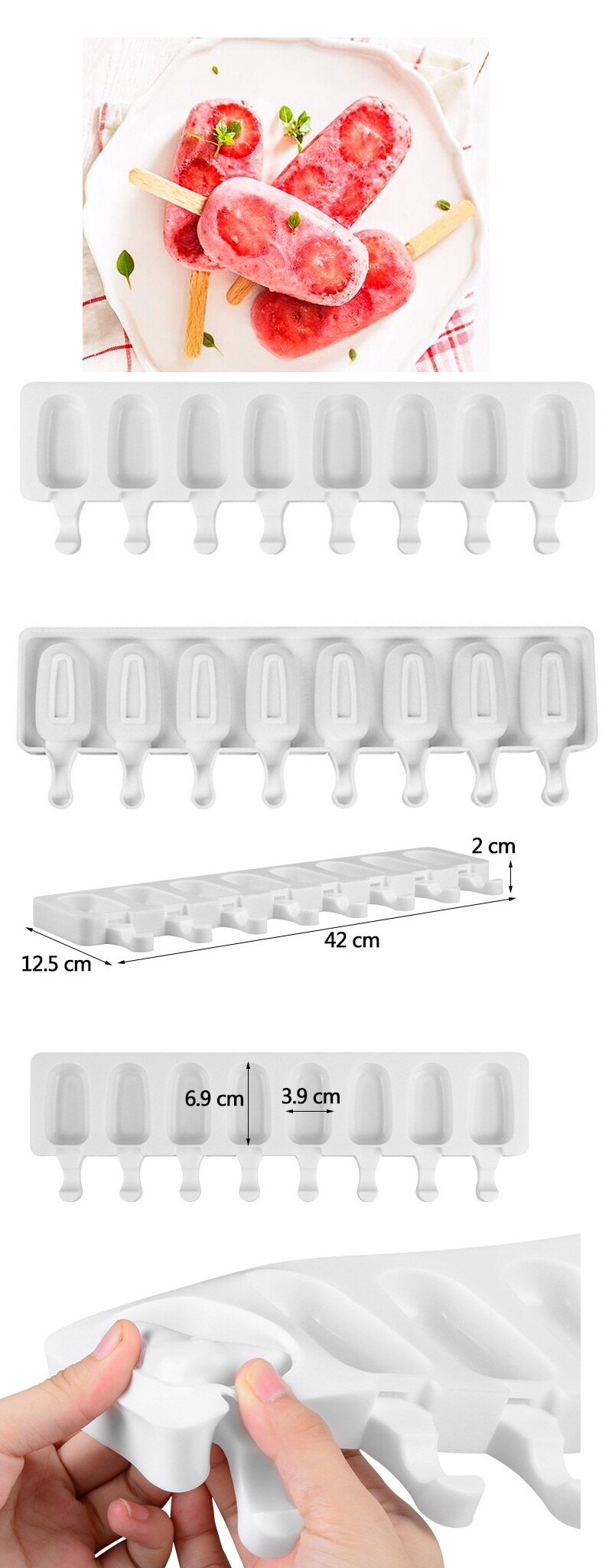 Allforhome 8/4/1 Hole Silicone Ice Cream Mould Ice Cube Tray Popsicle Barrel Diy Mold Dessert Ice Cream Mold with Popsicle Stick Allforhome 8/4/1 Hole Silicone Ice Cream Mould Ice Cube Tray Popsicle Barrel Diy Mold Dessert Ice Cream Mold with Popsicle Stick