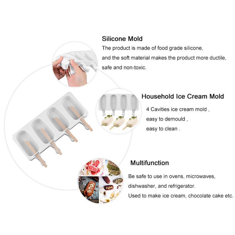 Food Safe Silicone Ice Cream Molds 4 Cell Frozen Ice Cube Molds Popsicle Maker DIY Homemade Freezer Ice Lolly Mould Food Safe Silicone Ice Cream Molds 4 Cell Frozen Ice Cube Molds Popsicle Maker DIY Homemade Freezer Ice Lolly Mould